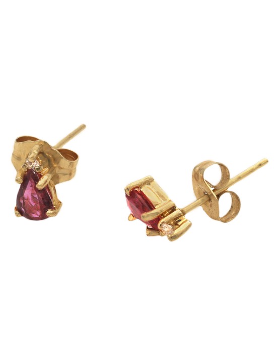 Ruby and Diamond Stud Earrings in Yellow Gold